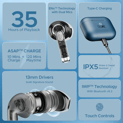 BoAt Airdopes Alpha BT Earbuds, Deep Blue